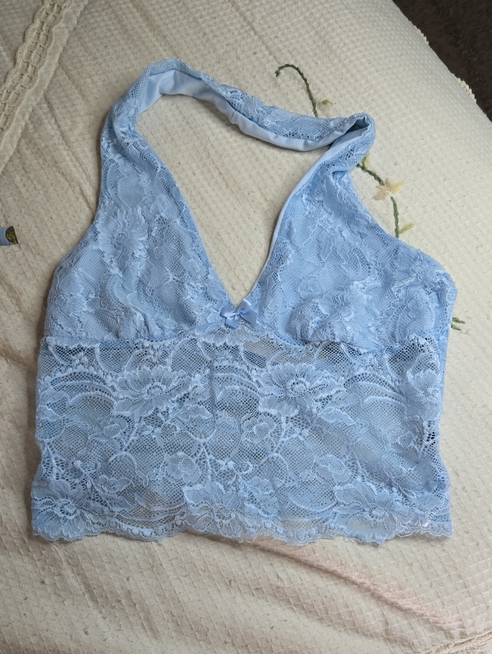 Light Blue Lace Halter Top Or Bralette